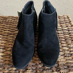 Sam Edelman circus black fringe booties Sz  8 1/2 or 8.5 women zip closure
